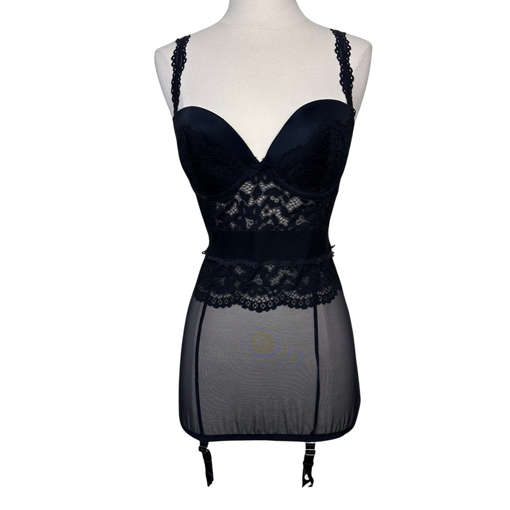 Victorias Secret 34D Black Lace Underwire Sexy Lingerie Teddy Garter Clip Dress - Picture 2 of 12